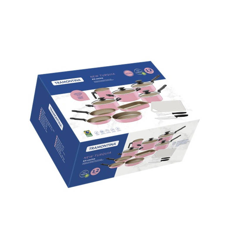 JUEGO DE OLLAS TRAMONTINA 12 PZAS. NEW TURQUIA ROSA