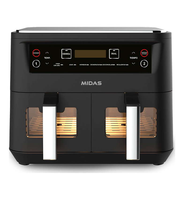 FREIDORA MIDAS AIR FRYER DUAL ELITE 8LTS NEGRO