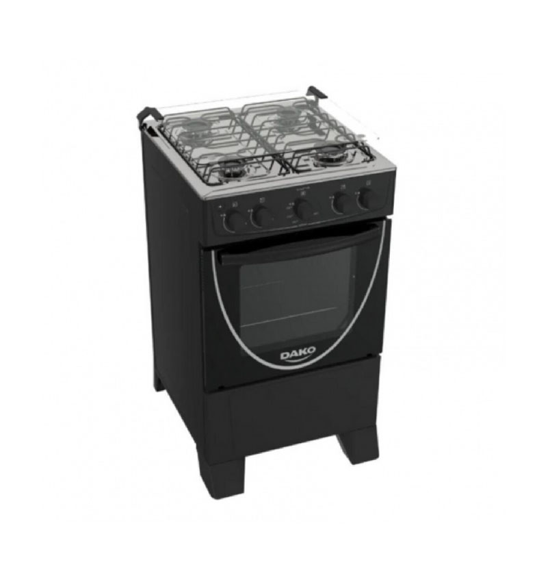 COCINA DAKO LUNA 4H NEGRA MESADA INOX ENC. ELECTRICO