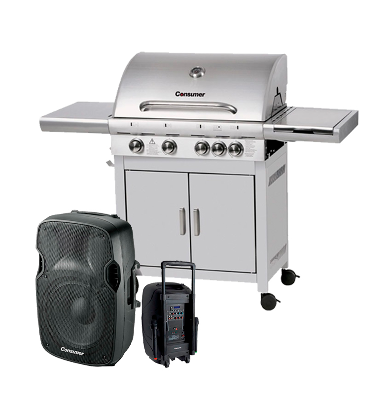 COMBO MAMA-PARRILLA BBQ4H+SPEAKER BOX DE 15 CONSUMER